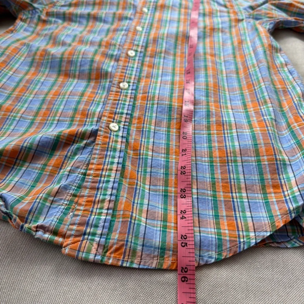 Ralph Lauren Boys Orange Blue Plaid Button Down Shirt Size L 14-16 Long Sleeve